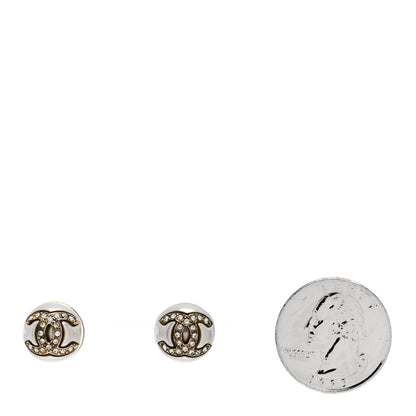 Chanel Pearl Crystal Metal CC Round Earrings Gold 2 of 4