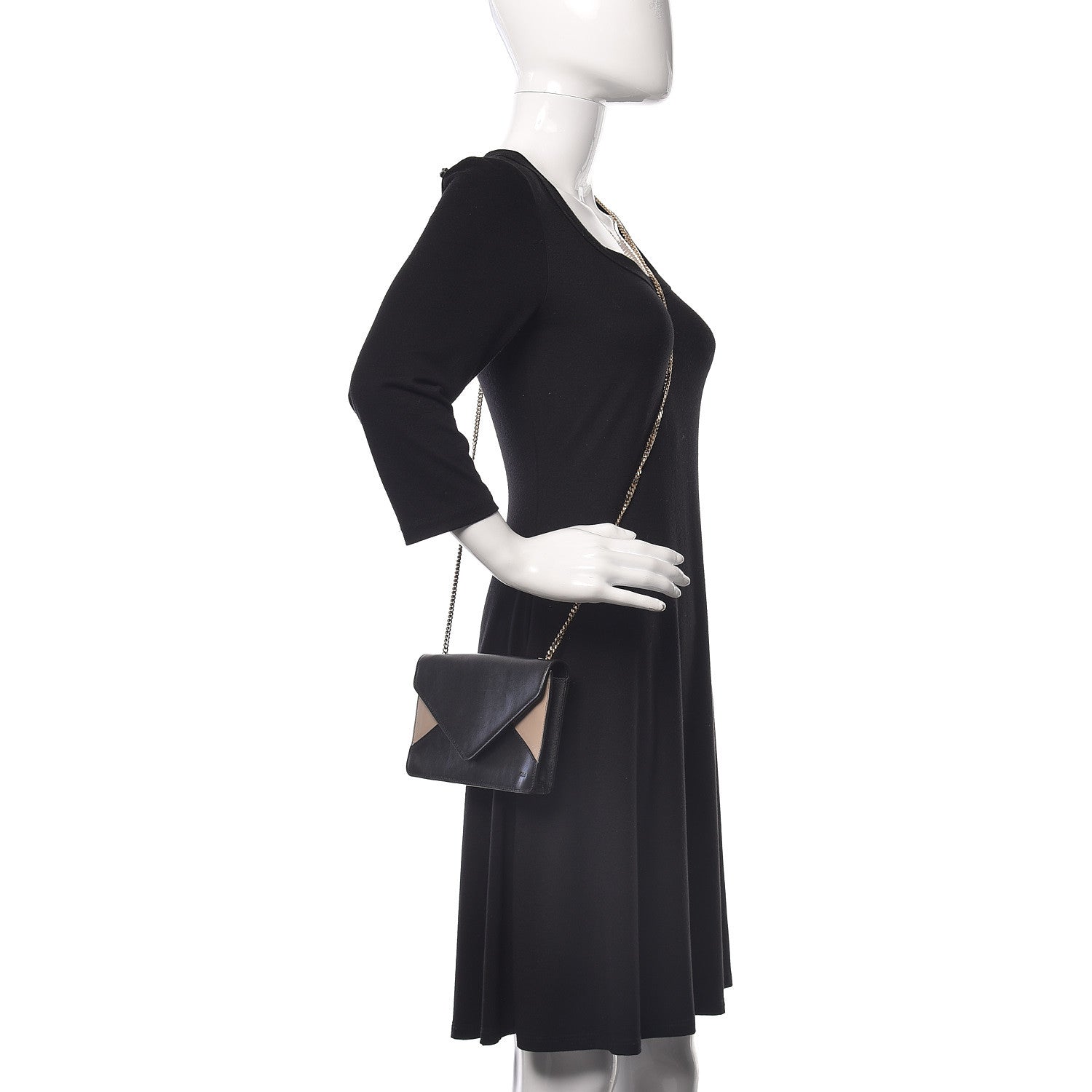 Chloe Calfskin Patchwork Chain Wallet Black Beige 2 of 13
