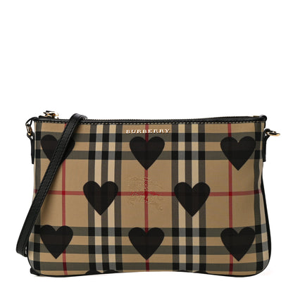 Burberry Horseferry Check Heart Print Crossbody Clutch Bag Black 1 of 9