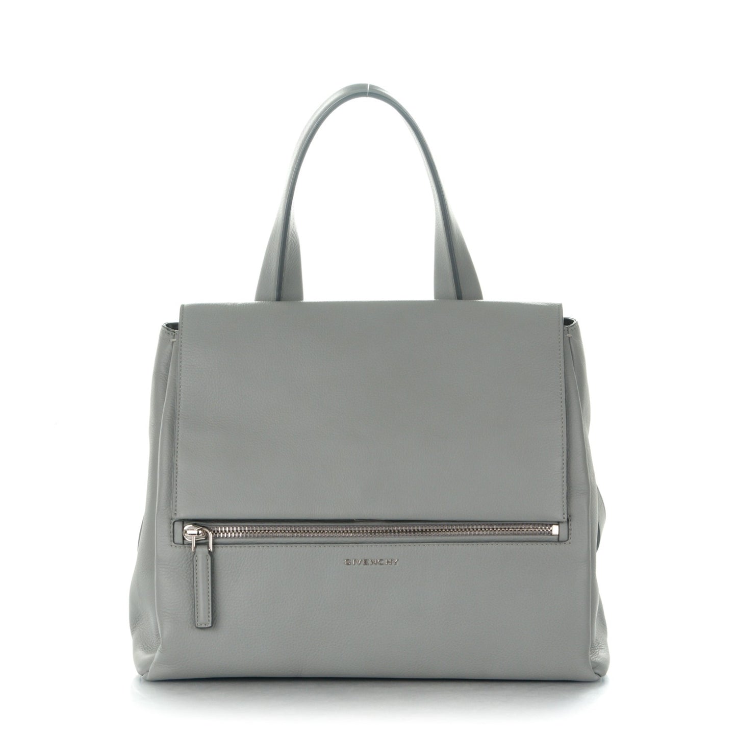 Grained Calfskin Medium Pandora Pure Flap Bag Pearl Grey