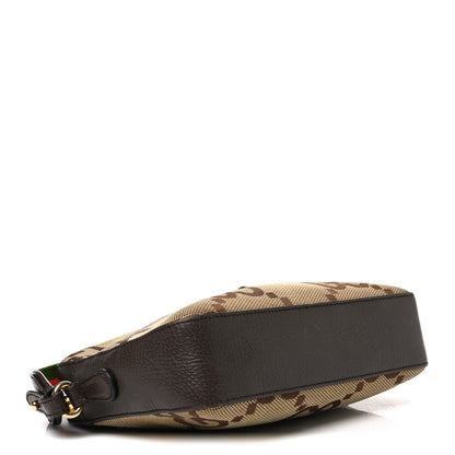 Gucci Monogram Jumbo GG Textured Dollar Calfskin Web Messenger Shoulder Bag Camel Ebony New Acero 3 of 9