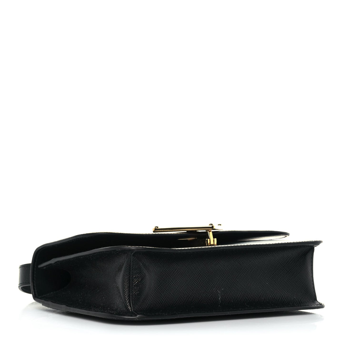 Saffiano Cuir Triangle Embleme Flap Shoulder Bag Black