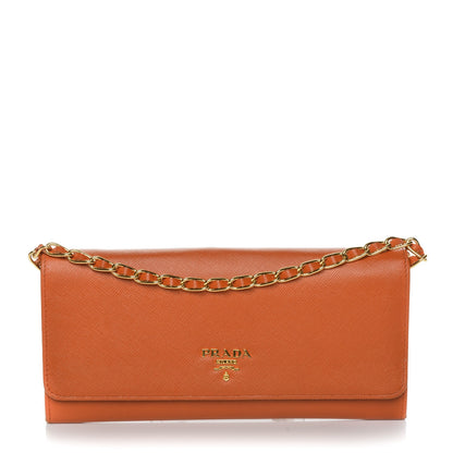Prada Saffiano Metal Oro Chain Wallet Papaya 1 of 9