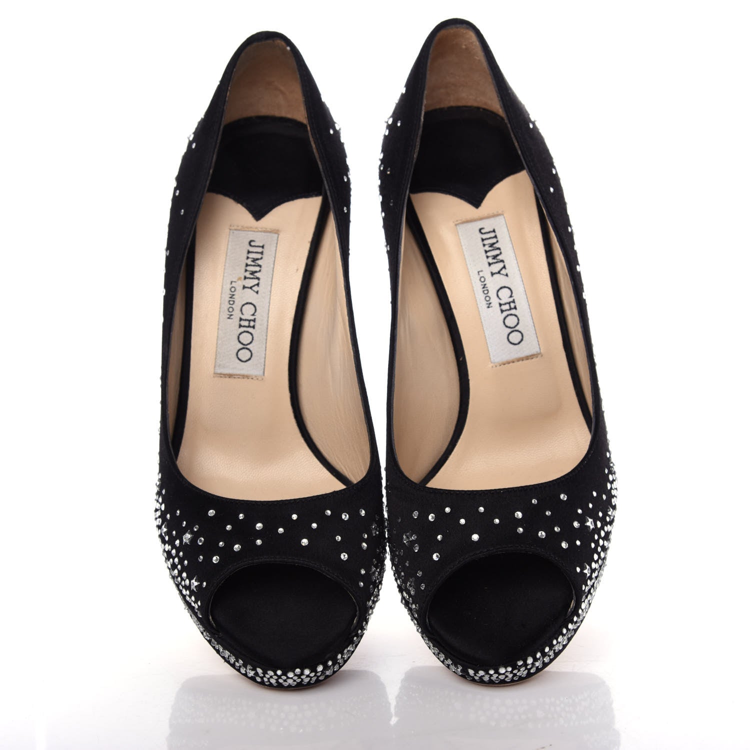 Jimmy Choo Satin Crystal Dali Peep Toe Pumps 36.5 Black 5 of 10