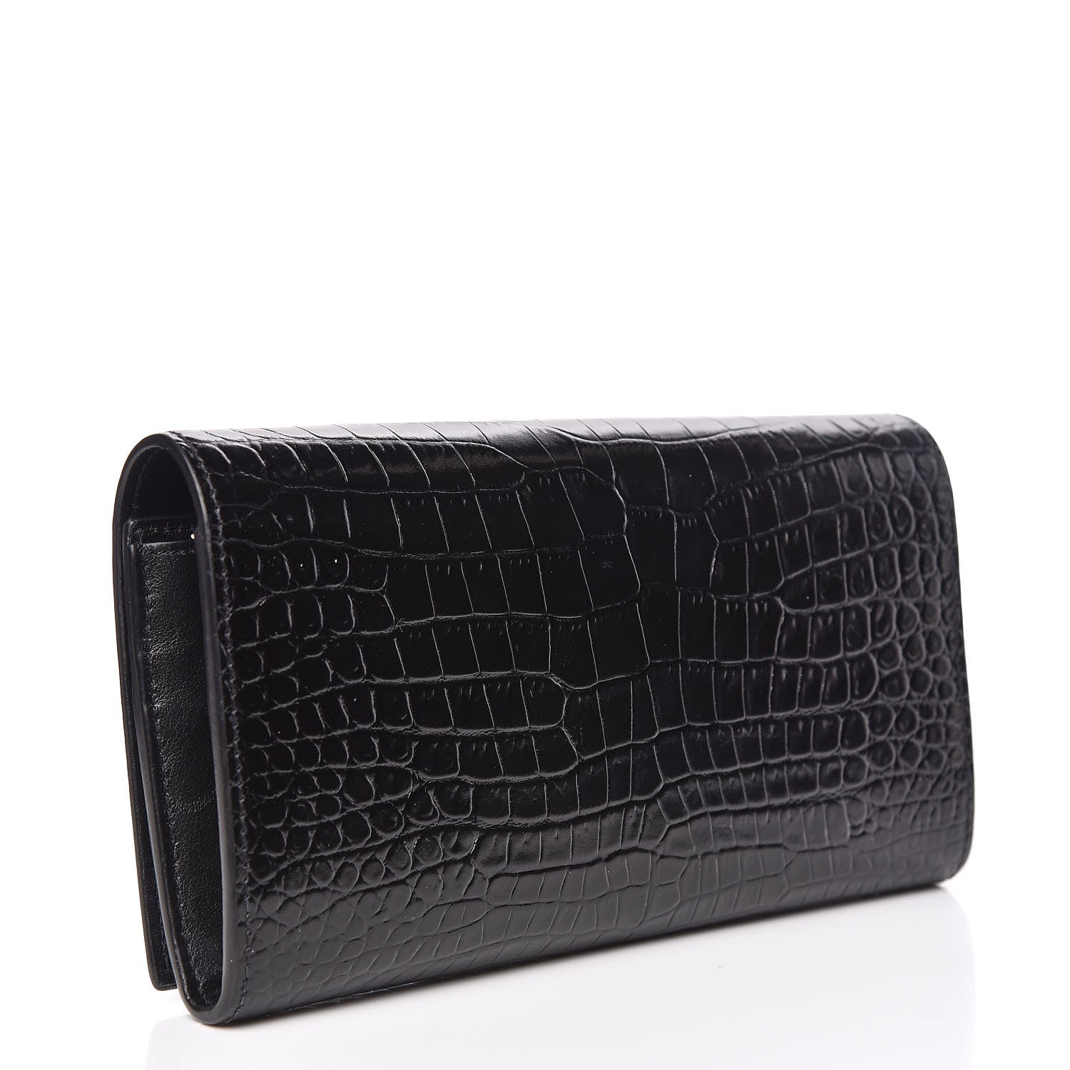 Saint Laurent Calfskin Crocodile Embossed Classic Monogram Cassandre Wallet Black 3 of 12