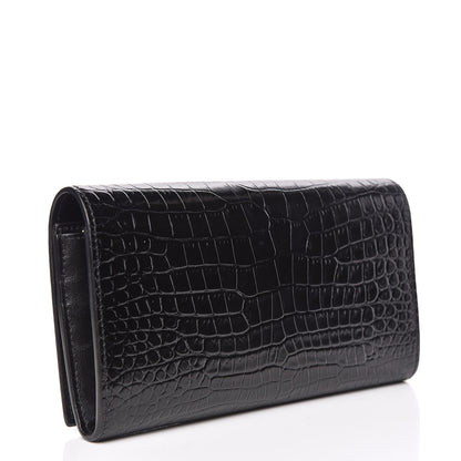 Saint Laurent Calfskin Crocodile Embossed Classic Monogram Cassandre Wallet Black 3 of 12