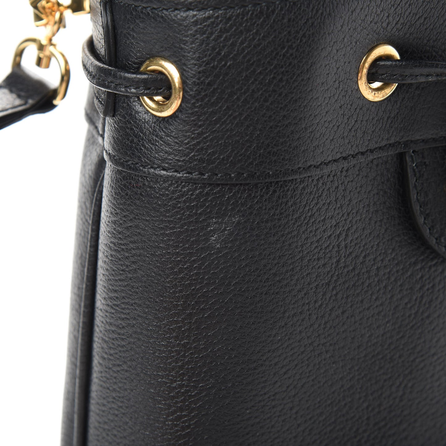 Glazed Textured Calfskin Web Small Ophidia Bucket Bag Black