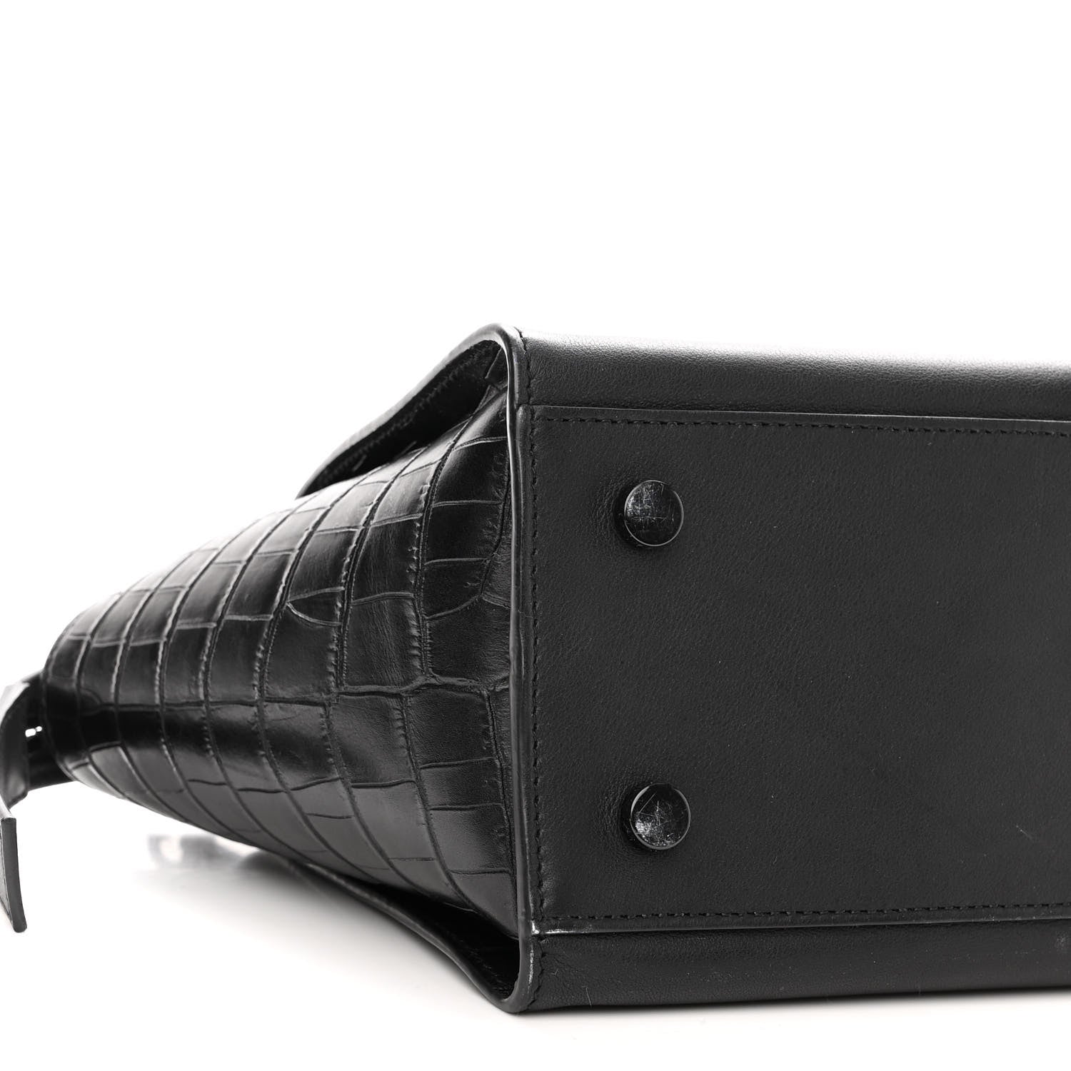 Saint Laurent Smooth Calfskin Crocodile Embossed Baby Monogram Downtown Cabas Black 8 of 9