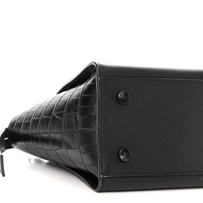 Saint Laurent Smooth Calfskin Crocodile Embossed Baby Monogram Downtown Cabas Black 8 of 9