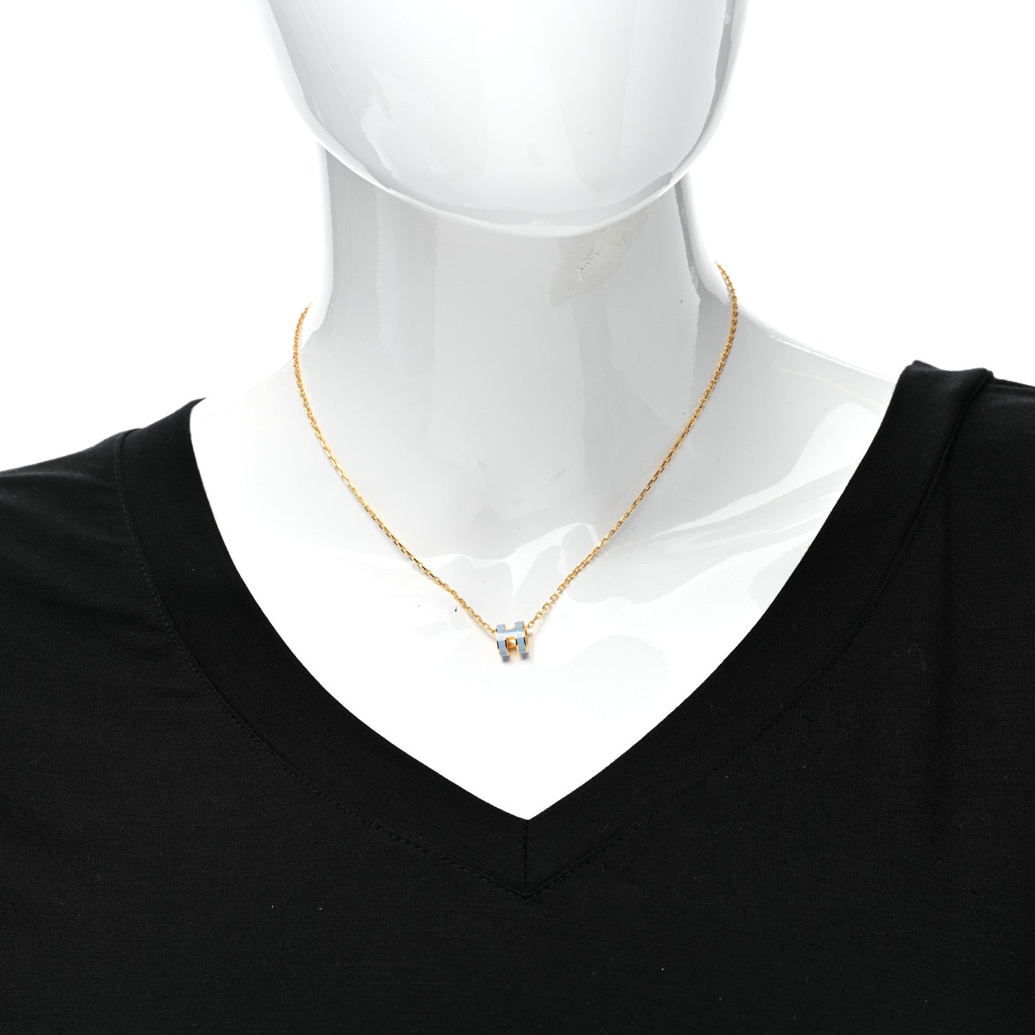 Hermes Lacquered Gold Mini Pop H Pendant Necklace Celeste 2 of 5
