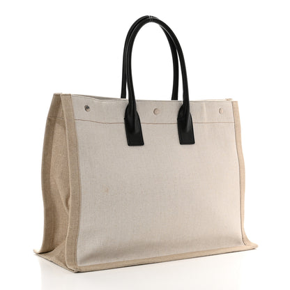 Saint Laurent Linen Calfskin Rive Gauche Tote Optic White 3 of 10