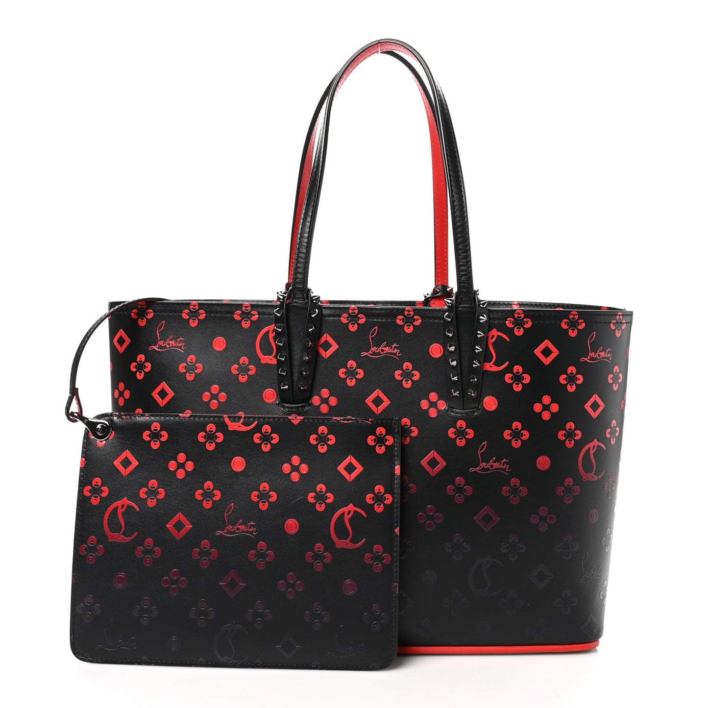 Perforated Calfskin Degrade Small Loubinthesky East West Cabata Tote Black Red