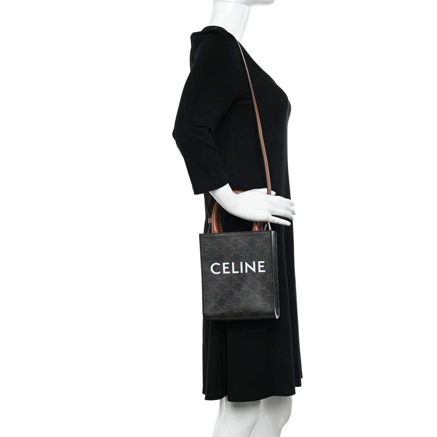 Triomphe Canvas Calfskin Mini Vertical Cabas Tan