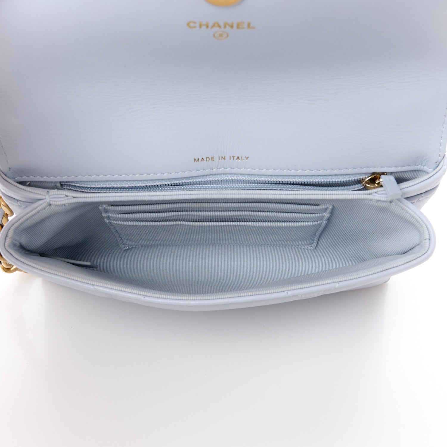Chanel Lambskin Quilted Chanel 19 Flap Clutch Light Blue 5 of 14