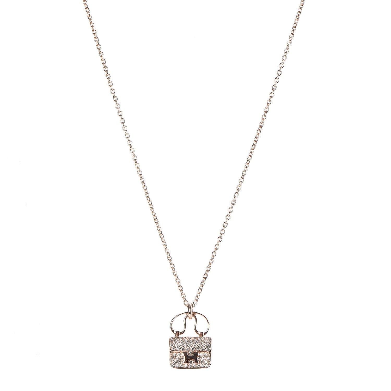 Hermes 18K Rose Gold Diamond Constance Amulette Pendant Necklace 1 of 6