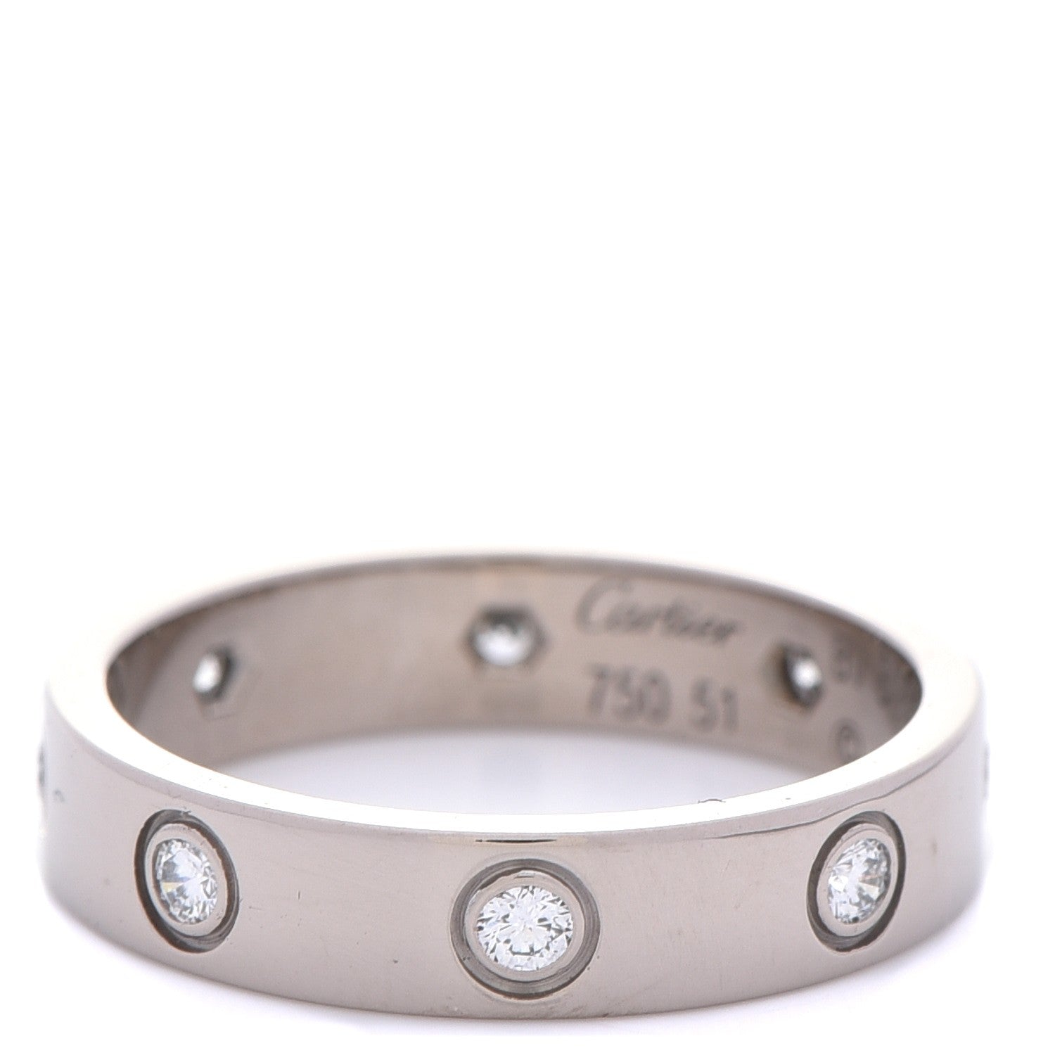 Cartier 18K White Gold 8 Diamond 4mm Wedding Band LOVE Ring 51 5.75 1 of 5