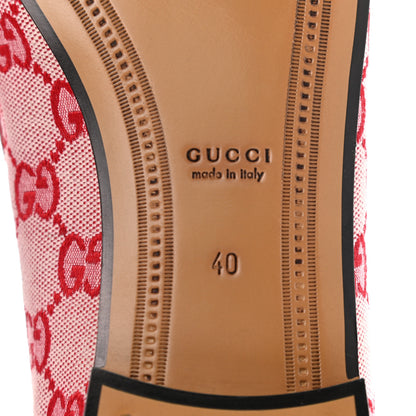Gucci Canvas GG Monogram Horsebit Womens Jordaan Loafers 40 Gardenia Hibiscus Red 6 of 10