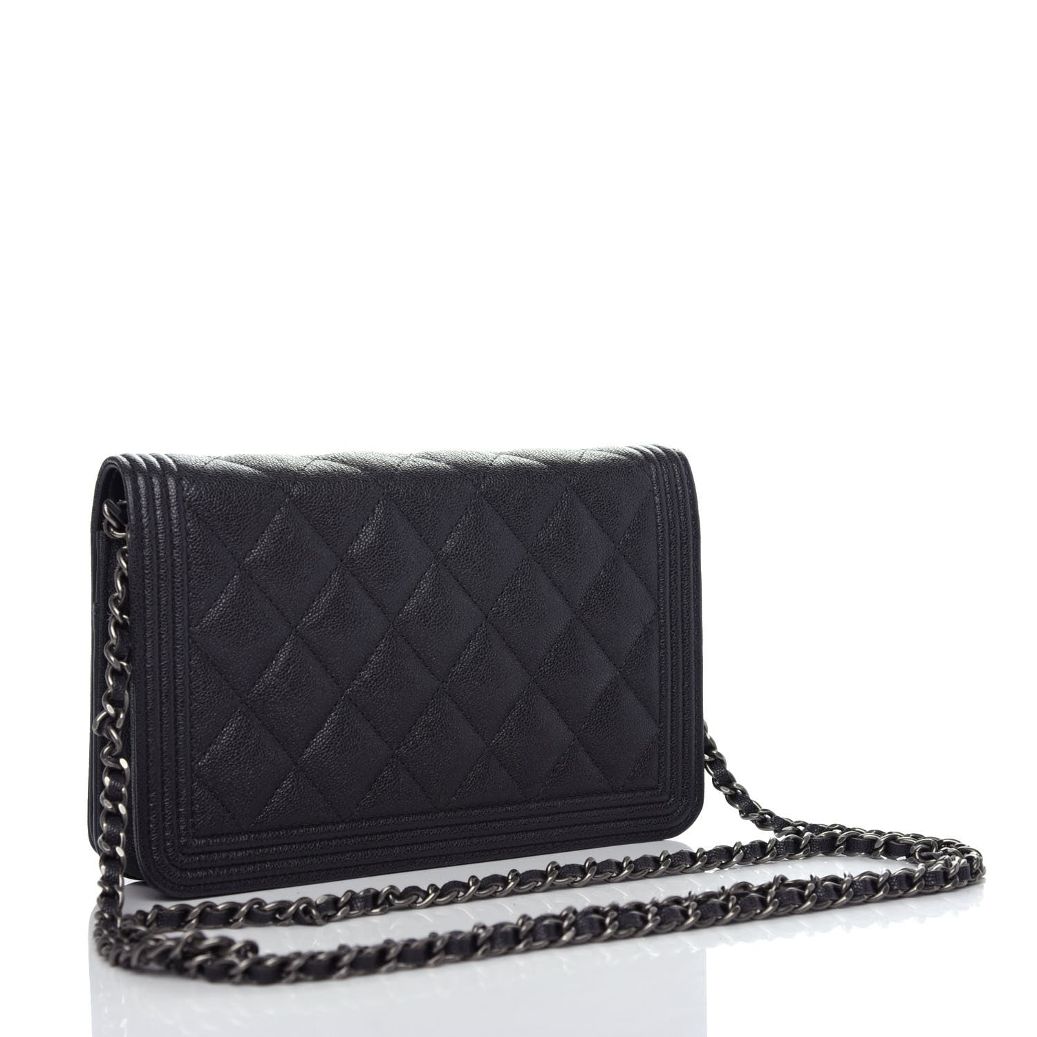 Chanel Caviar Quilted Boy Wallet On Chain WOC Charcoal 3 of 11