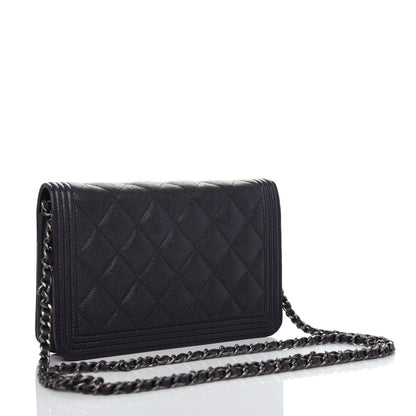 Chanel Caviar Quilted Boy Wallet On Chain WOC Charcoal 3 of 11
