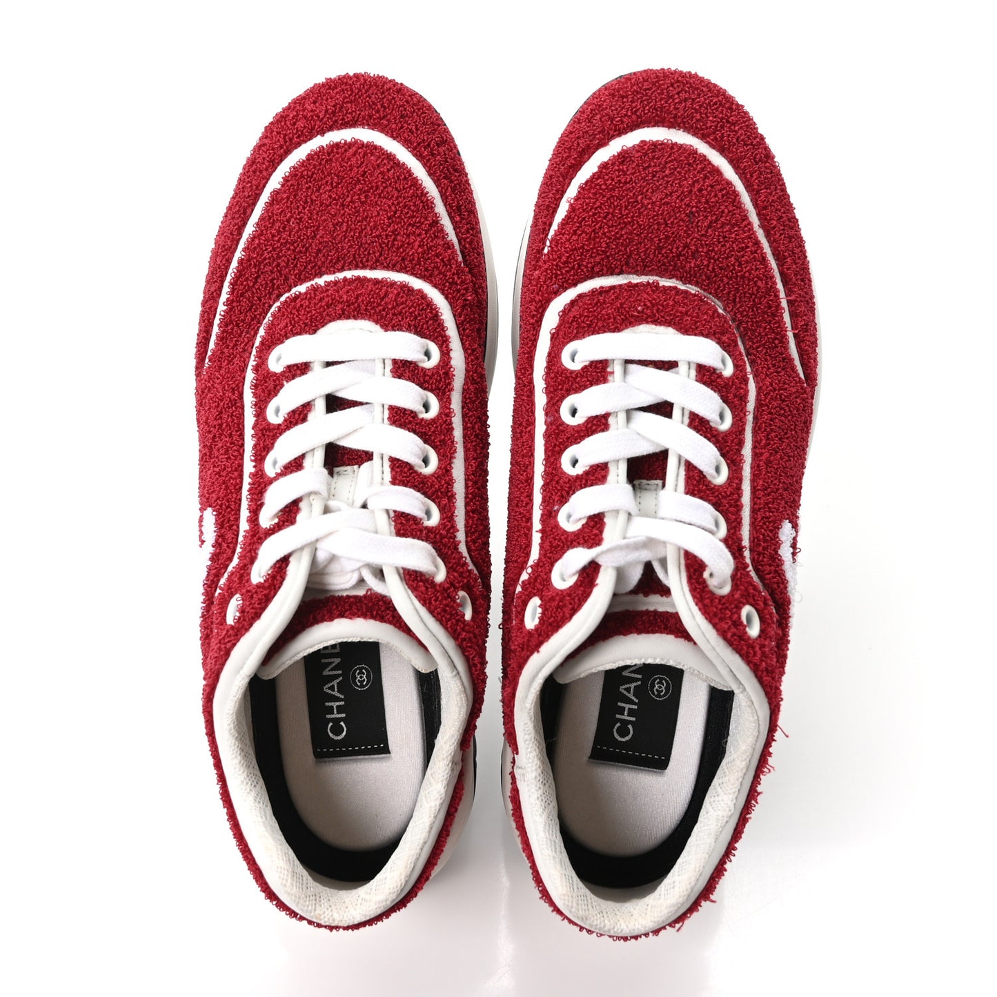 Terry Cloth Calfskin Womens Logo Sneakers 38 Red White