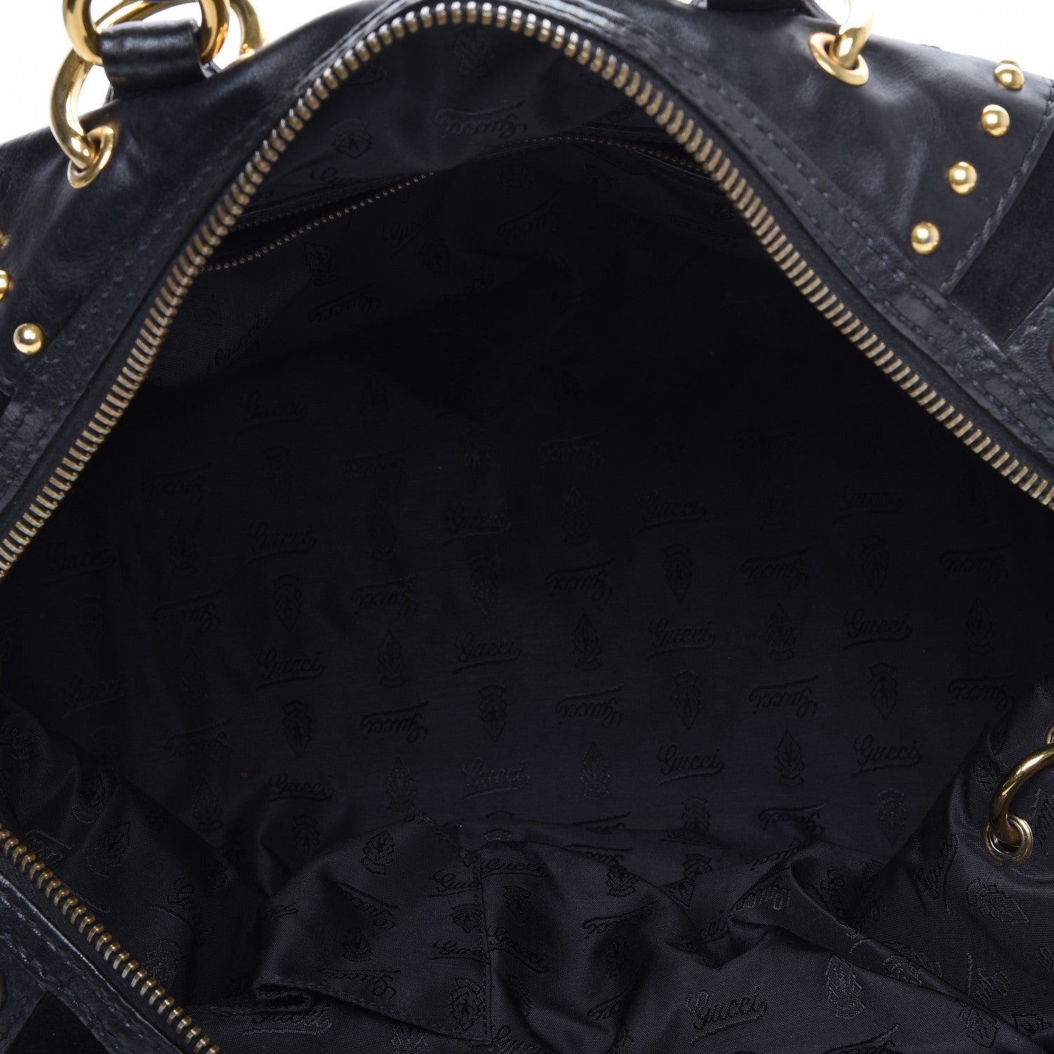 Gucci Suede Calfskin Large Babouska Studded Boston Black 5 of 8