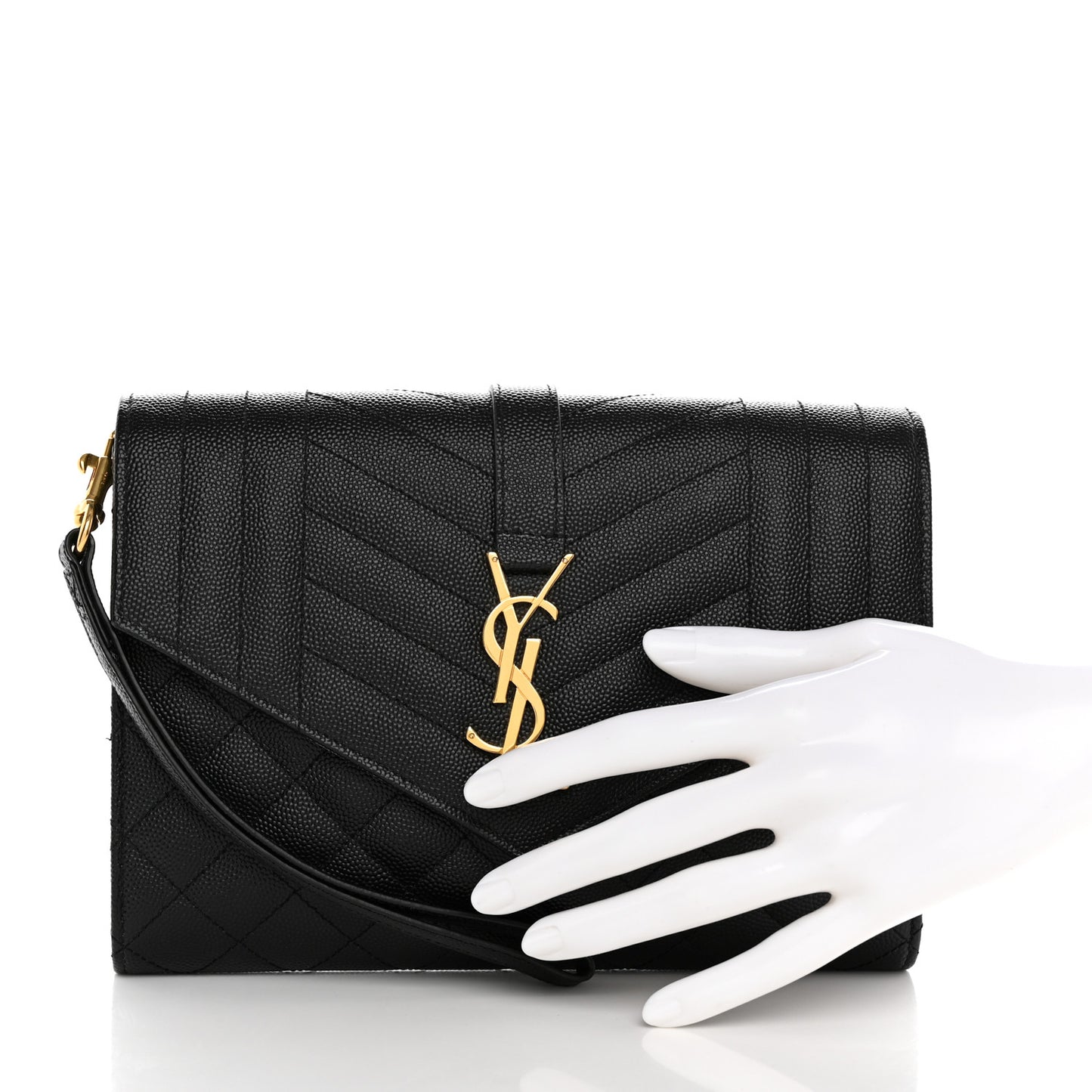 Grain De Poudre Textured Mixed Matelasse Triquilt Monogram Clutch Black