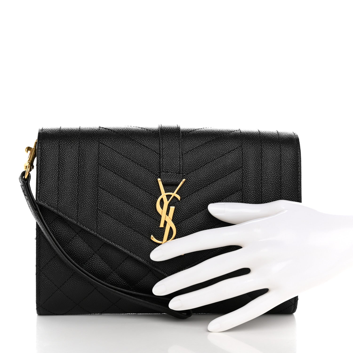 Saint Laurent Grain De Poudre Textured Mixed Matelasse Triquilt Monogram Clutch Black 2 of 8