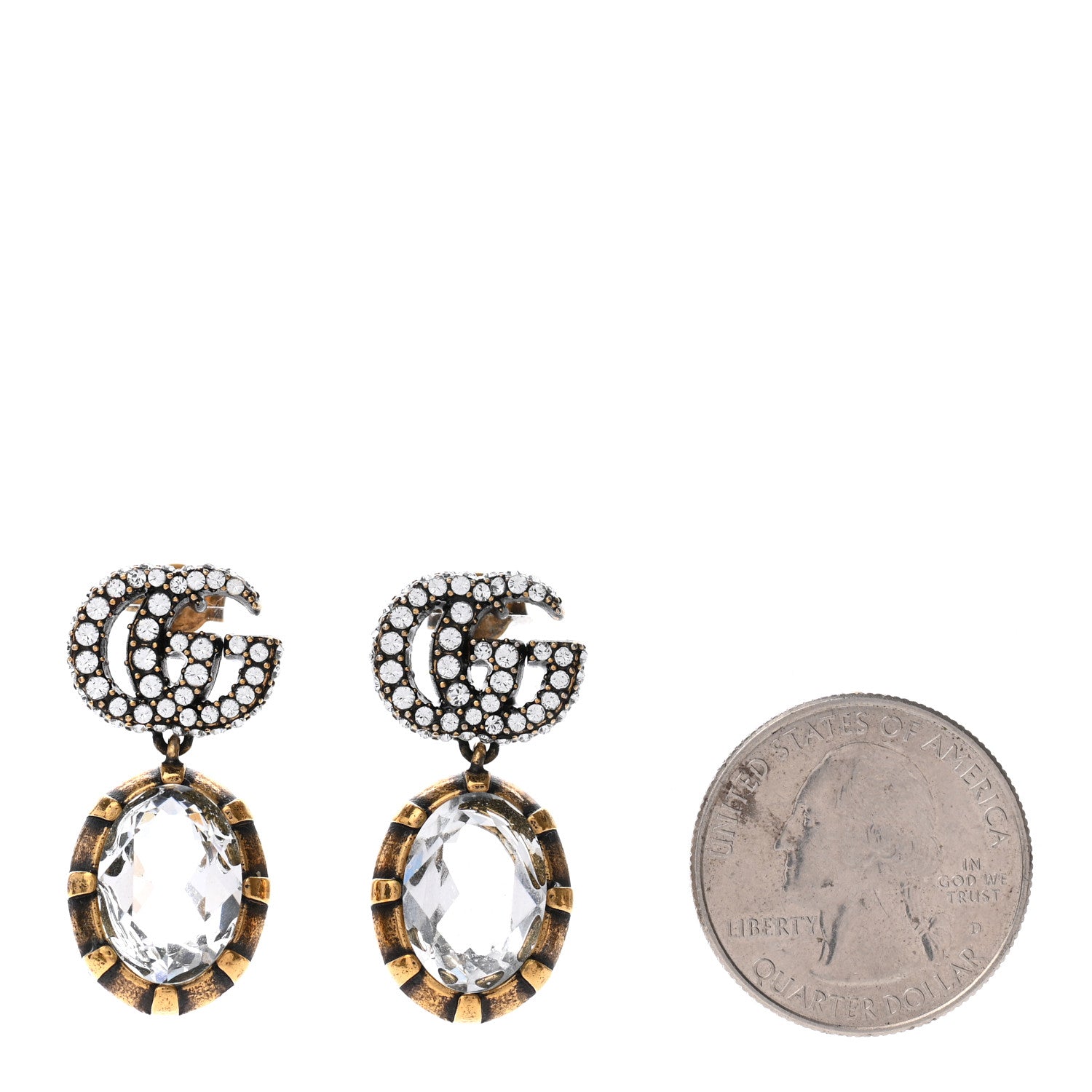 Gucci Crystal Double G Earrings Aged Gold 2 of 5