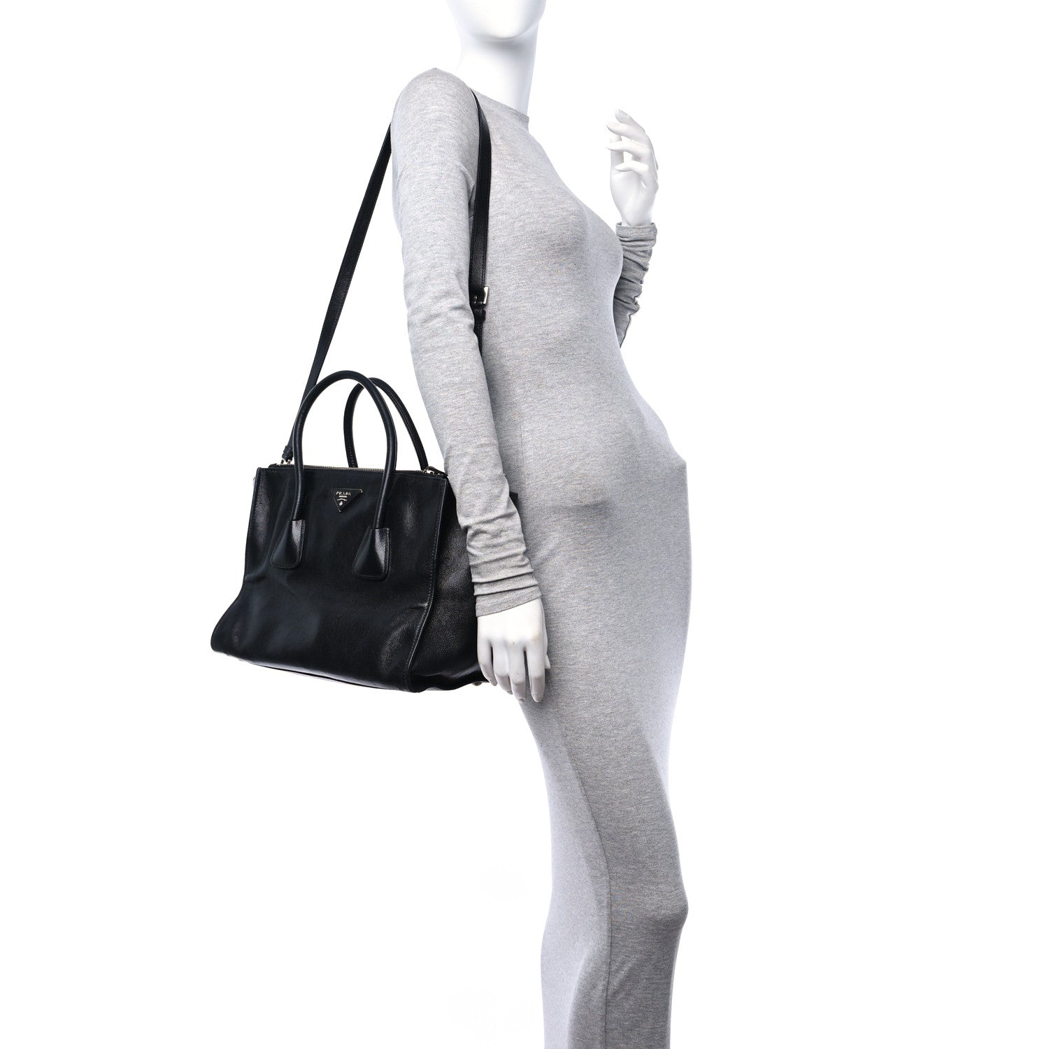 Prada Glace Calf Twin Pocket Tote Black 2 of 12