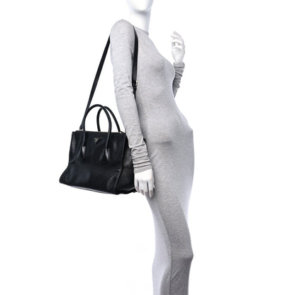 Prada Glace Calf Twin Pocket Tote Black 2 of 12