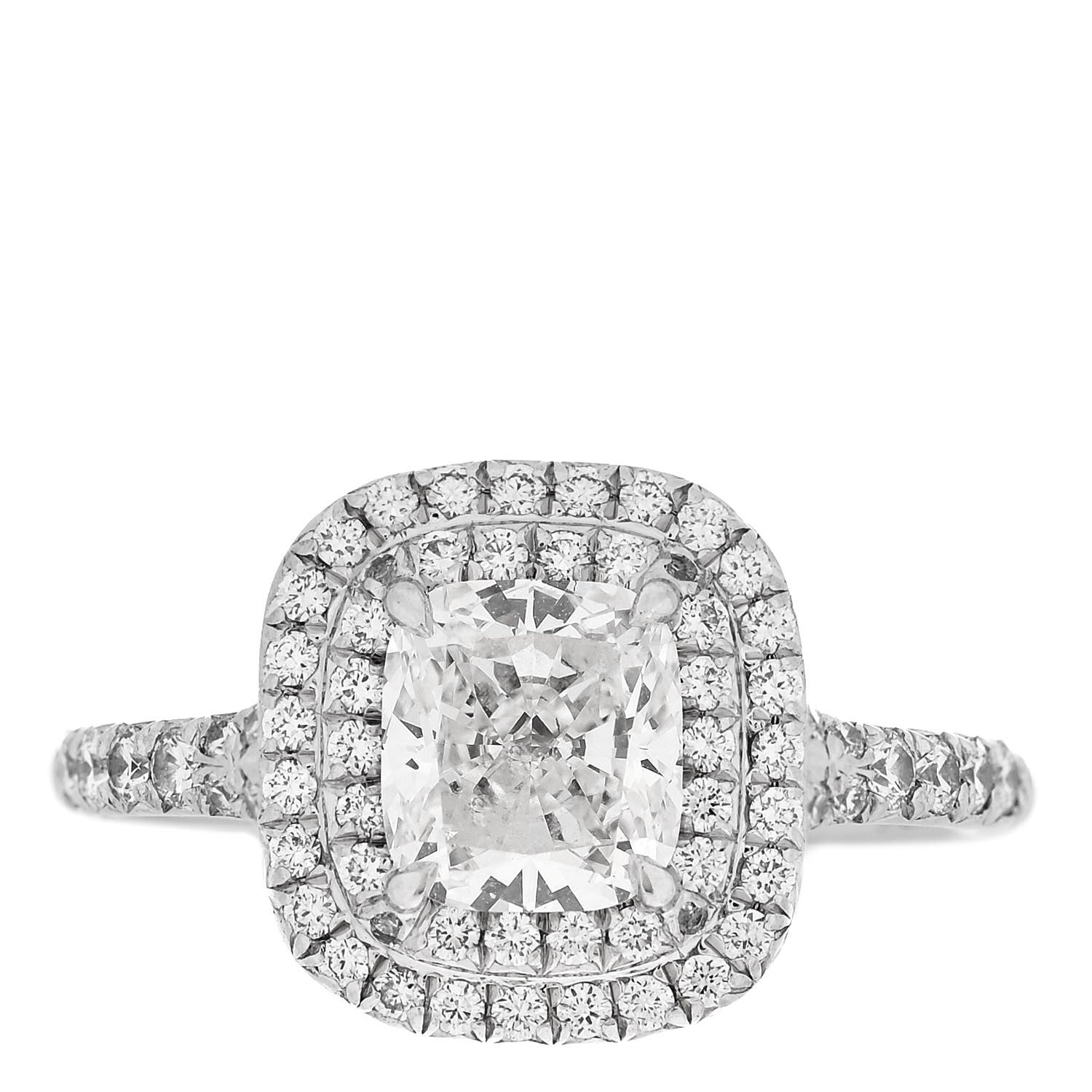 Tiffany Platinum Diamond 1.10ct Soleste Cushion Cut Double Halo Engagement Ring 49 5 1 of 7