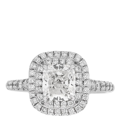 Tiffany Platinum Diamond 1.10ct Soleste Cushion Cut Double Halo Engagement Ring 49 5 1 of 7
