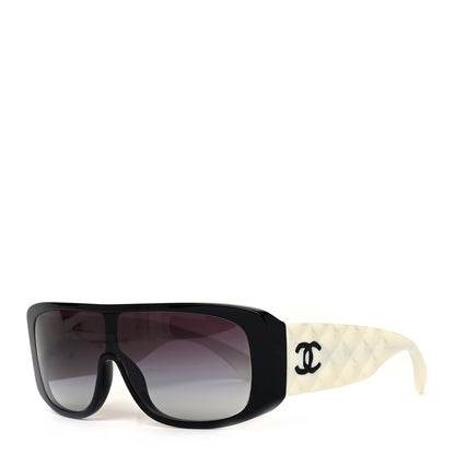 Chanel Acetate Shield Sunglasses 71466 White Black 1 of 7