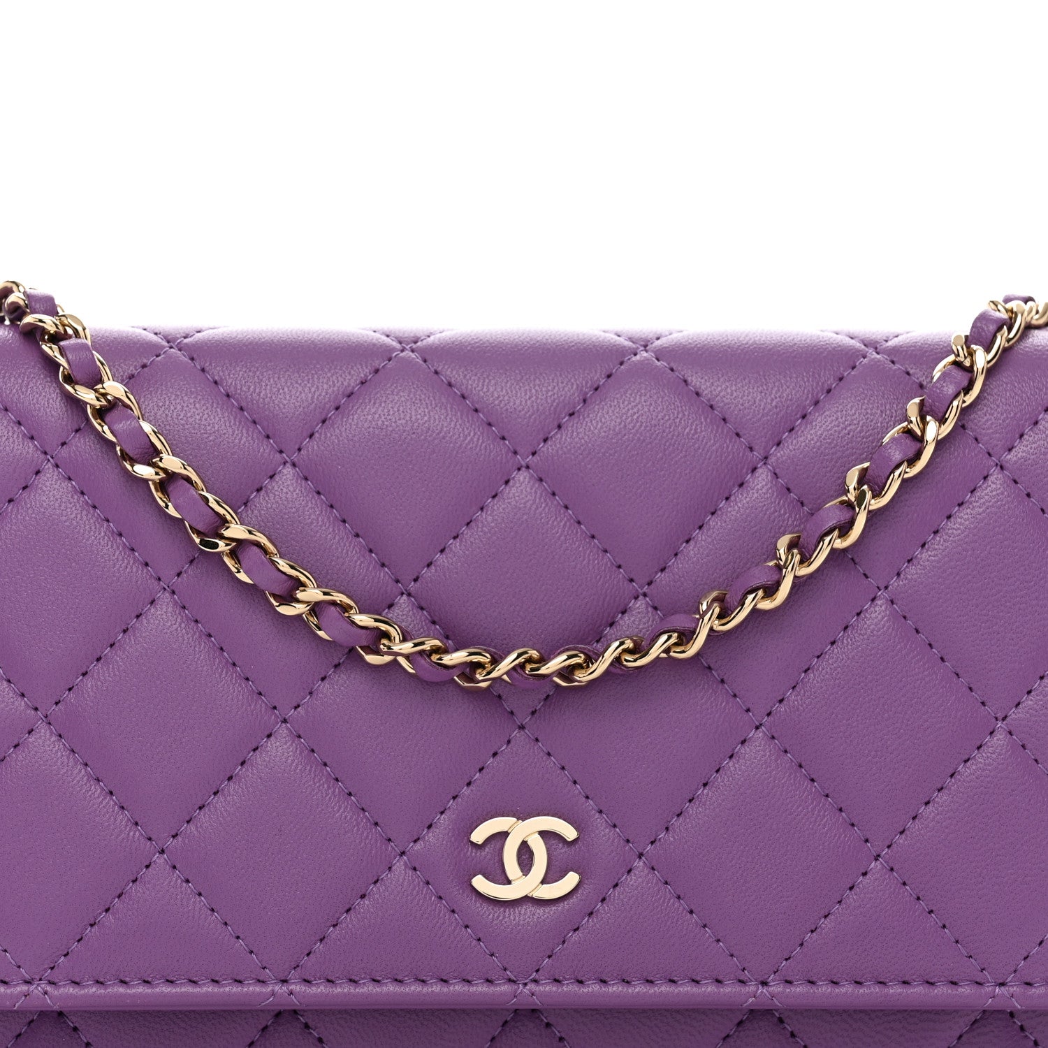 Chanel Lambskin Quilted Wallet On Chain WOC Purple 9 of 15