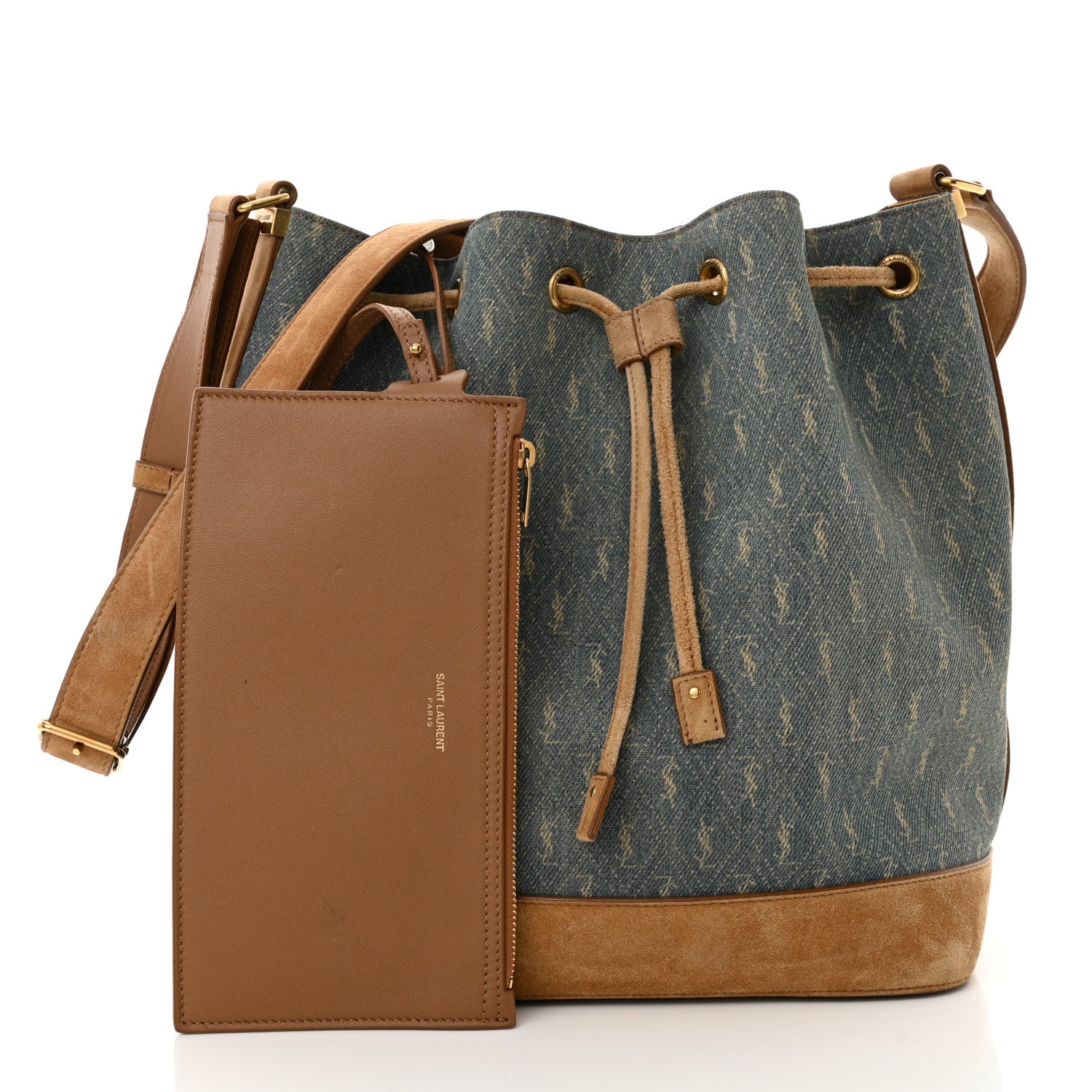 Saint Laurent Canvas All-Over Monogram Bucket Bag Denim 3 of 12