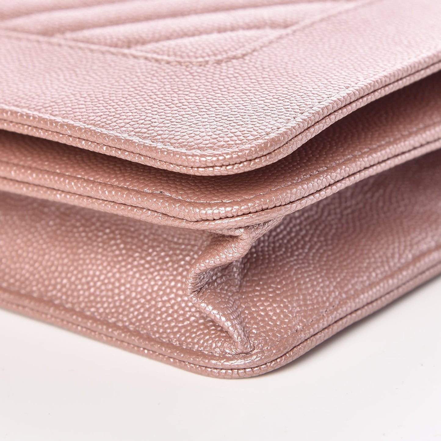 Metallic Caviar Chevron Quilted Vintage Mademoiselle Wallet On Chain WOC Pink