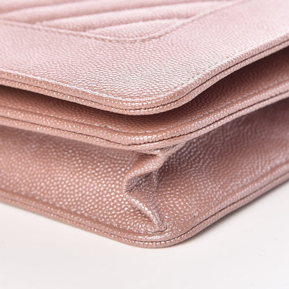 Chanel Metallic Caviar Chevron Quilted Vintage Mademoiselle Wallet On Chain WOC Pink 10 of 11