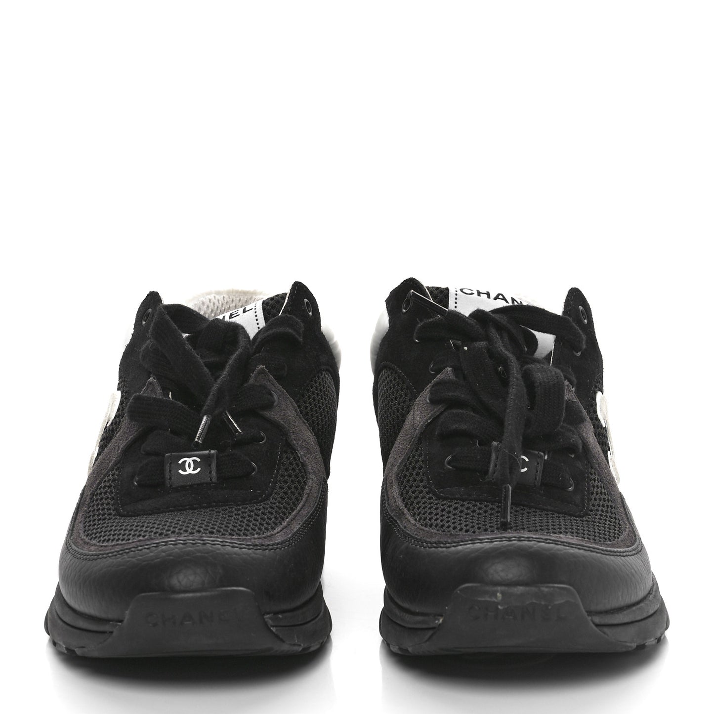 Mesh Suede Grained Calfskin Womens CC Sneakers 39 Black White