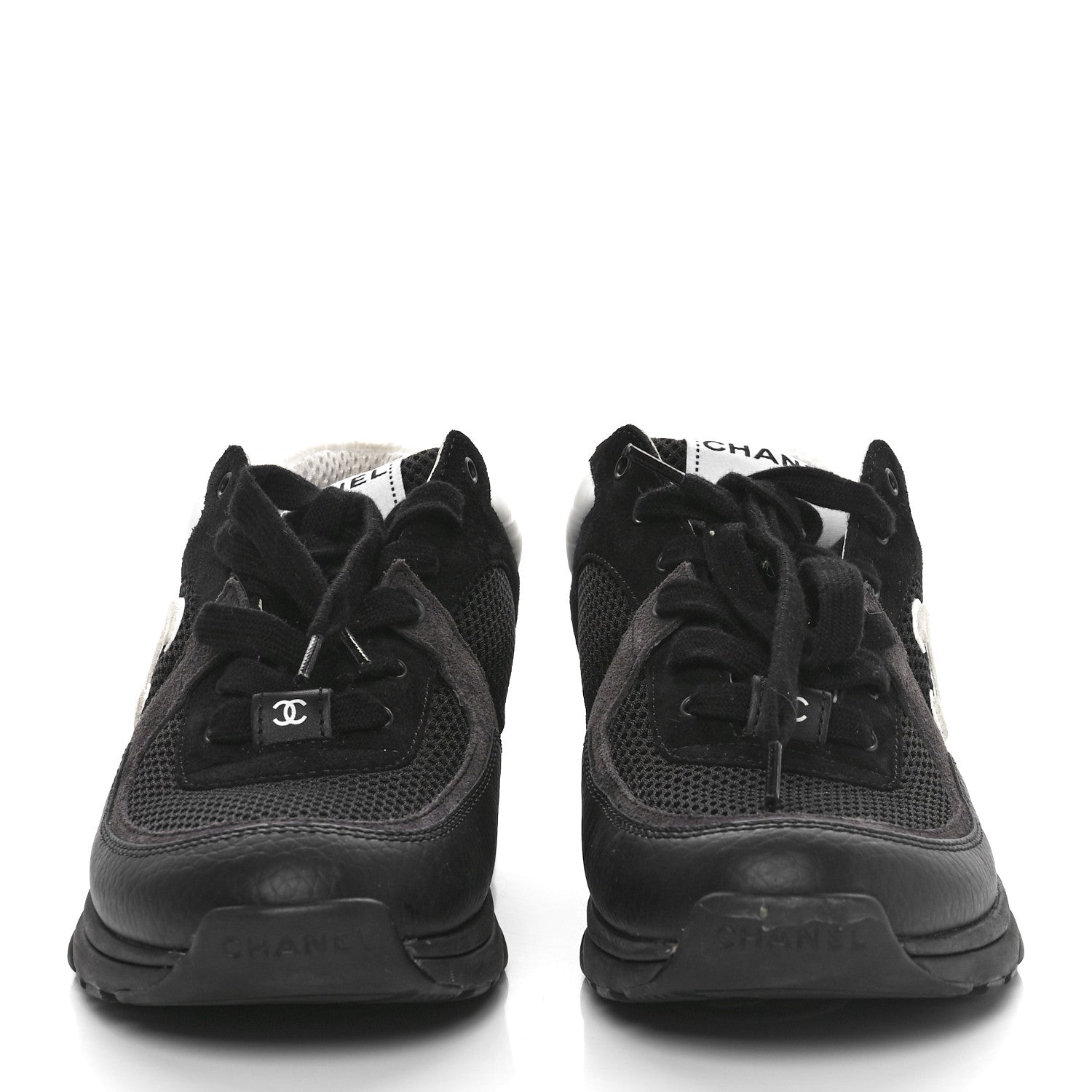 Chanel Mesh Suede Grained Calfskin Womens CC Sneakers 39 Black White 2 of 8