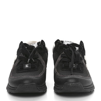 Chanel Mesh Suede Grained Calfskin Womens CC Sneakers 39 Black White 2 of 8