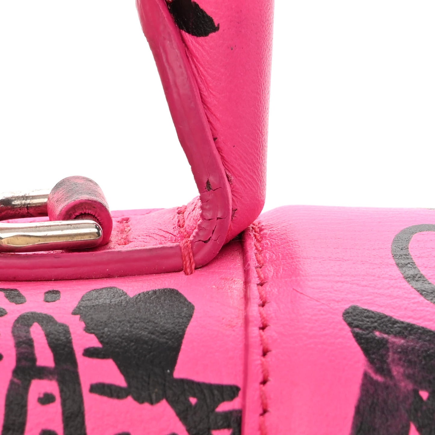 Smooth Calfskin Graffiti Hourglass Top Handle Bag XS Acid Fuchsia Black