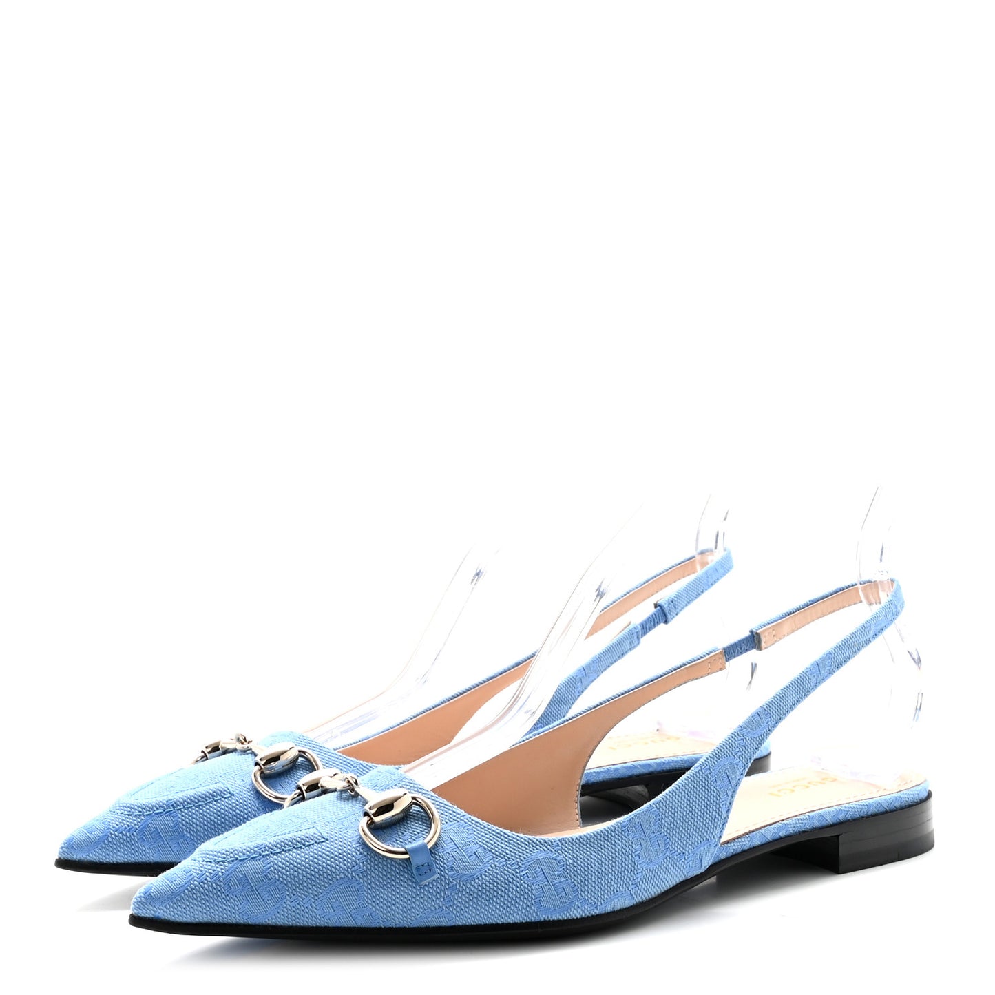 Canvas GG Monogram Horsebit Womens Slingback Ballet Flat 38 Light Blue