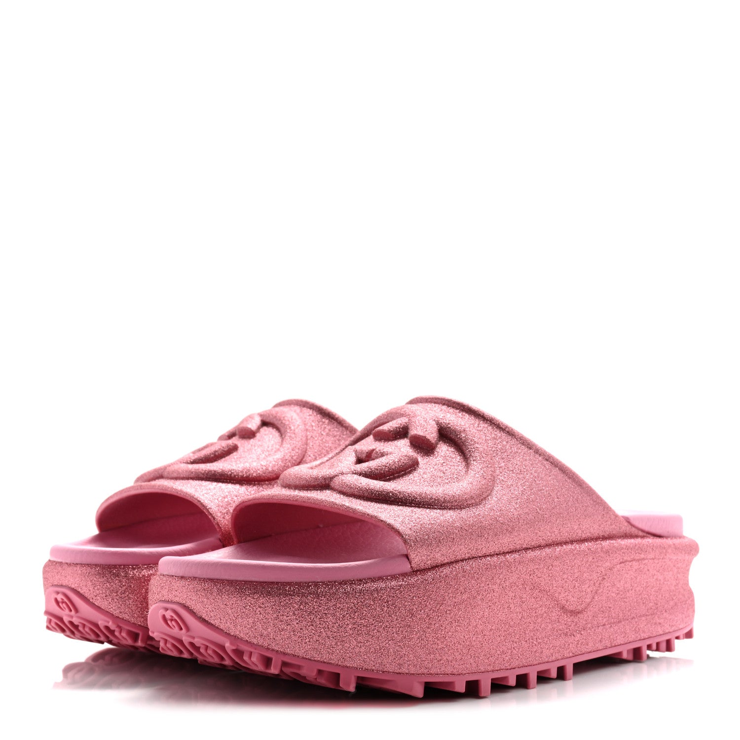 GUCCI キラキラ サンダル Gucci Glitter Rubber Womens Interlocking G Platform 42mm Slide