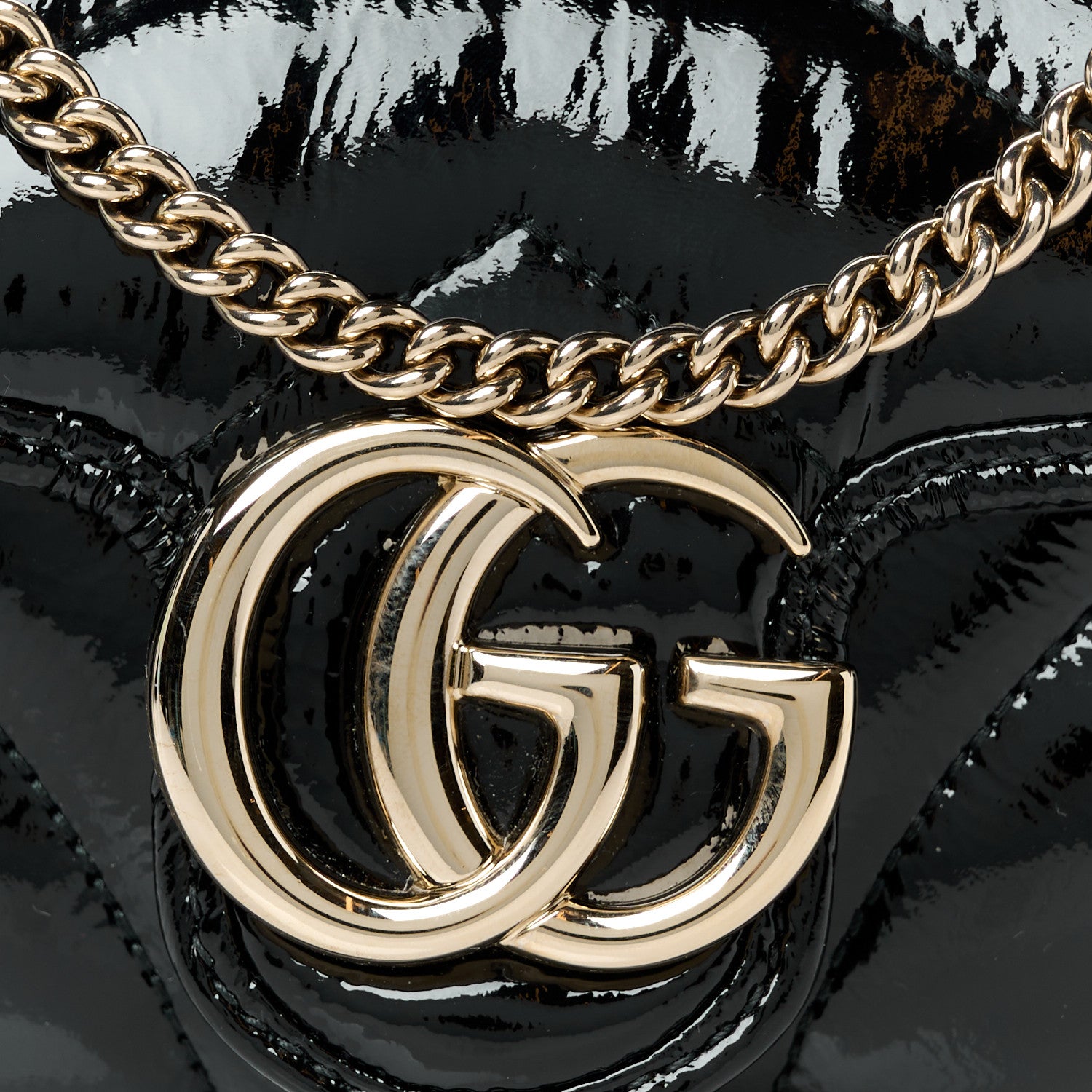 Gucci Patent Lambskin Matelasse Super Mini GG Marmont Shoulder Bag Black 9 of 11
