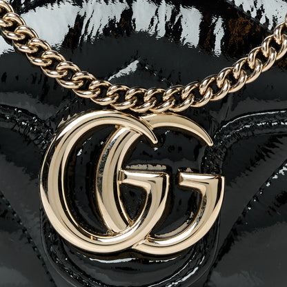 Gucci Patent Lambskin Matelasse Super Mini GG Marmont Shoulder Bag Black 9 of 11