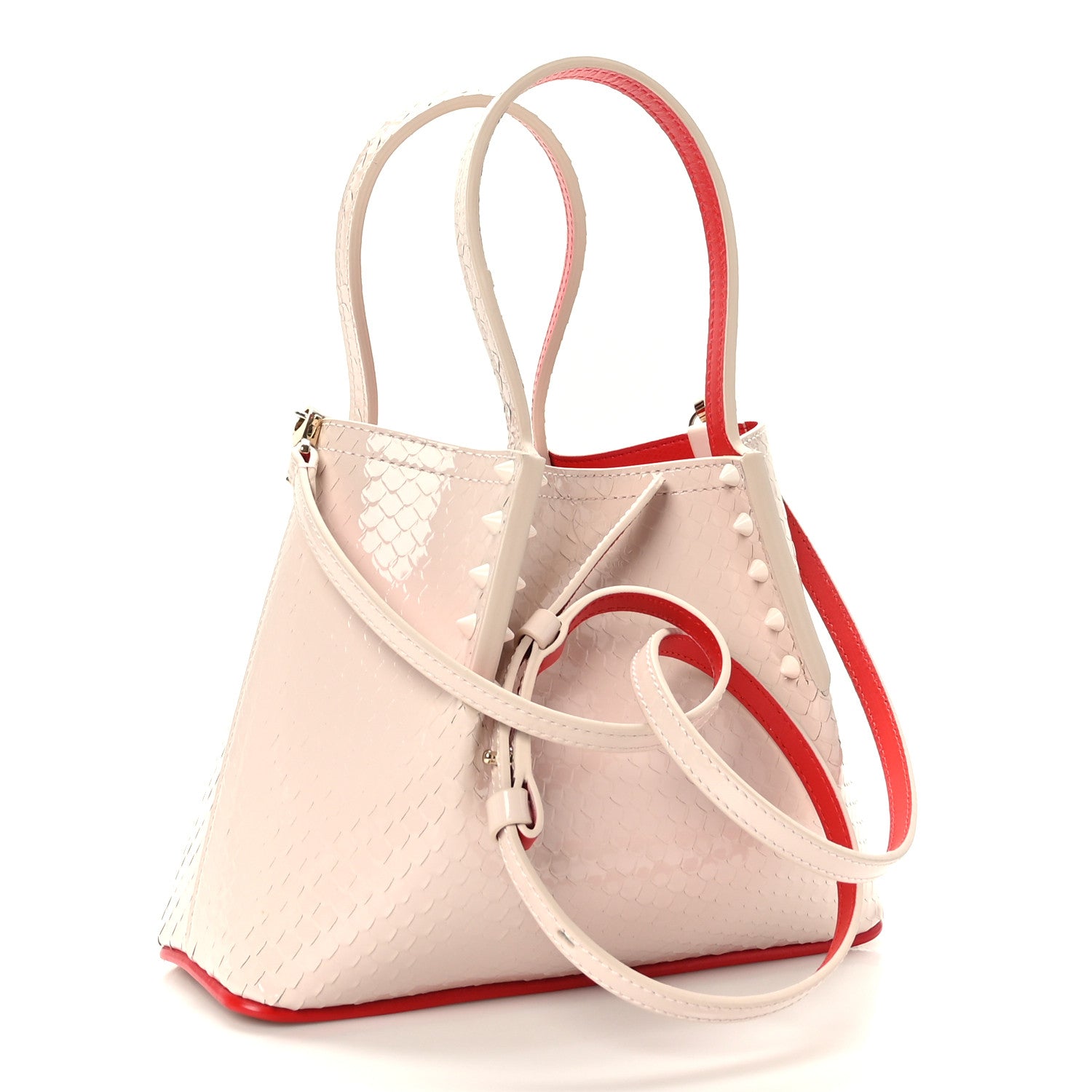 Christian Louboutin Patent Snakeskin Embossed Spiked Mini Cabarock Shopper Tote Leche 3 of 7