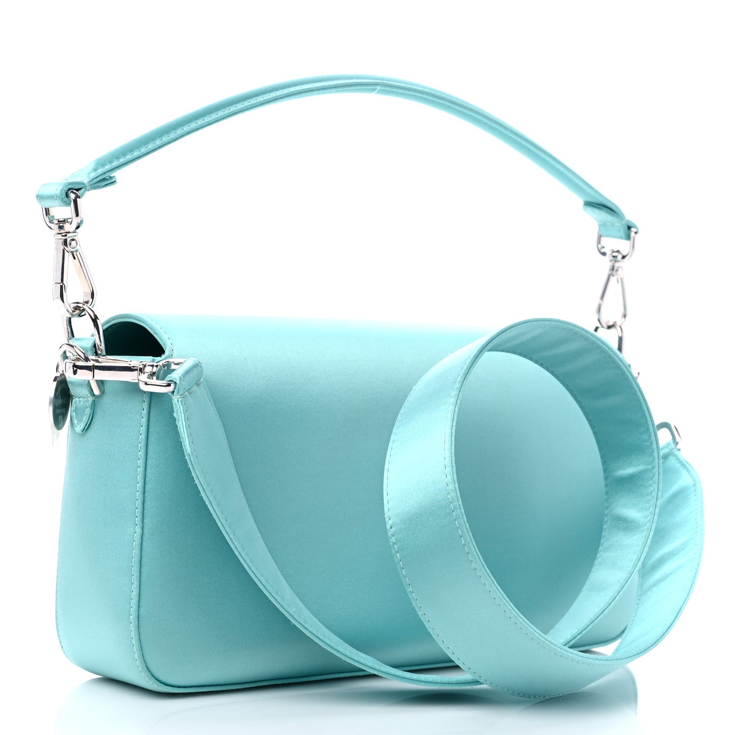 X TIFFANY Satin Nappa Silver Baguette Blue Tiffany Silver