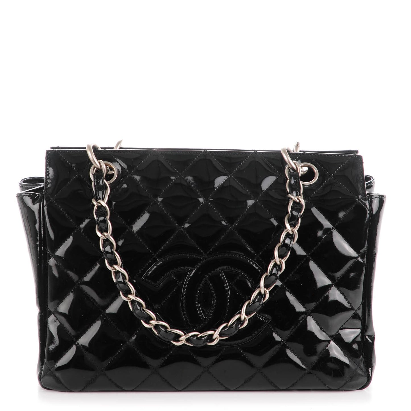 Patent Quilted Petit Timeless Tote PTT Black