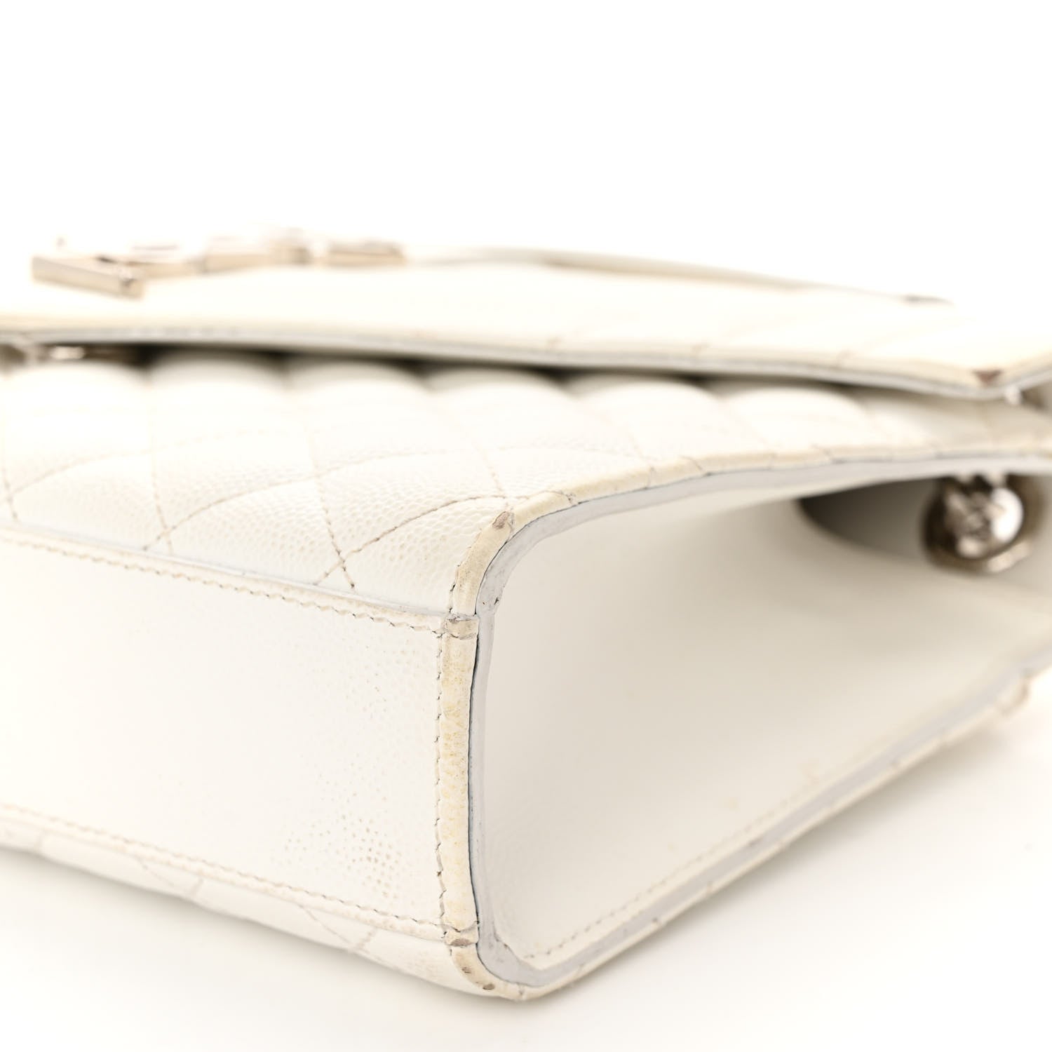 Saint Laurent Grain De Poudre Textured Mixed Matelasse Medium Triquilt Monogram Satchel Blanc Vintage 9 of 14