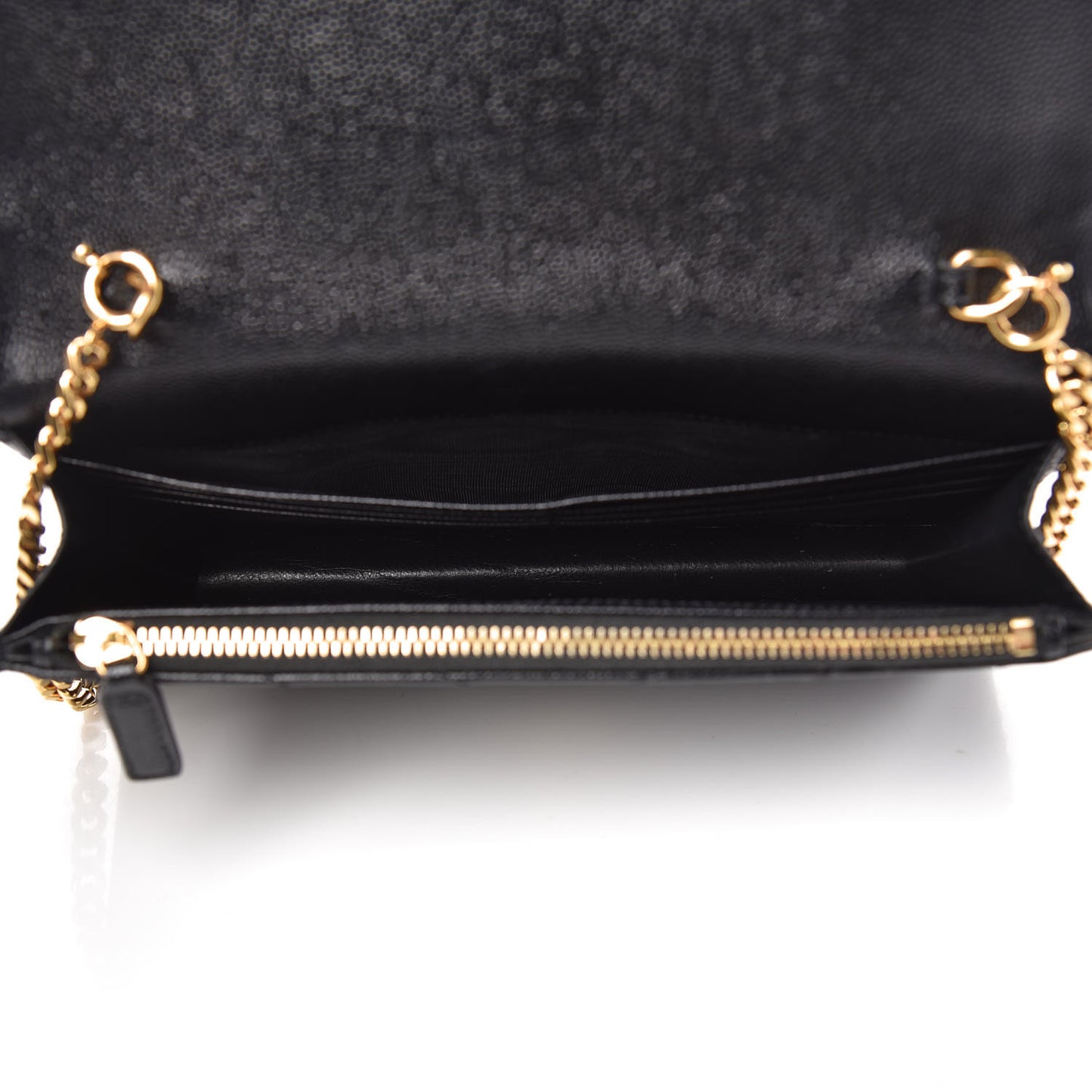 Grain De Poudre Matelasse Chevron Monogram Envelope Chain Wallet Black